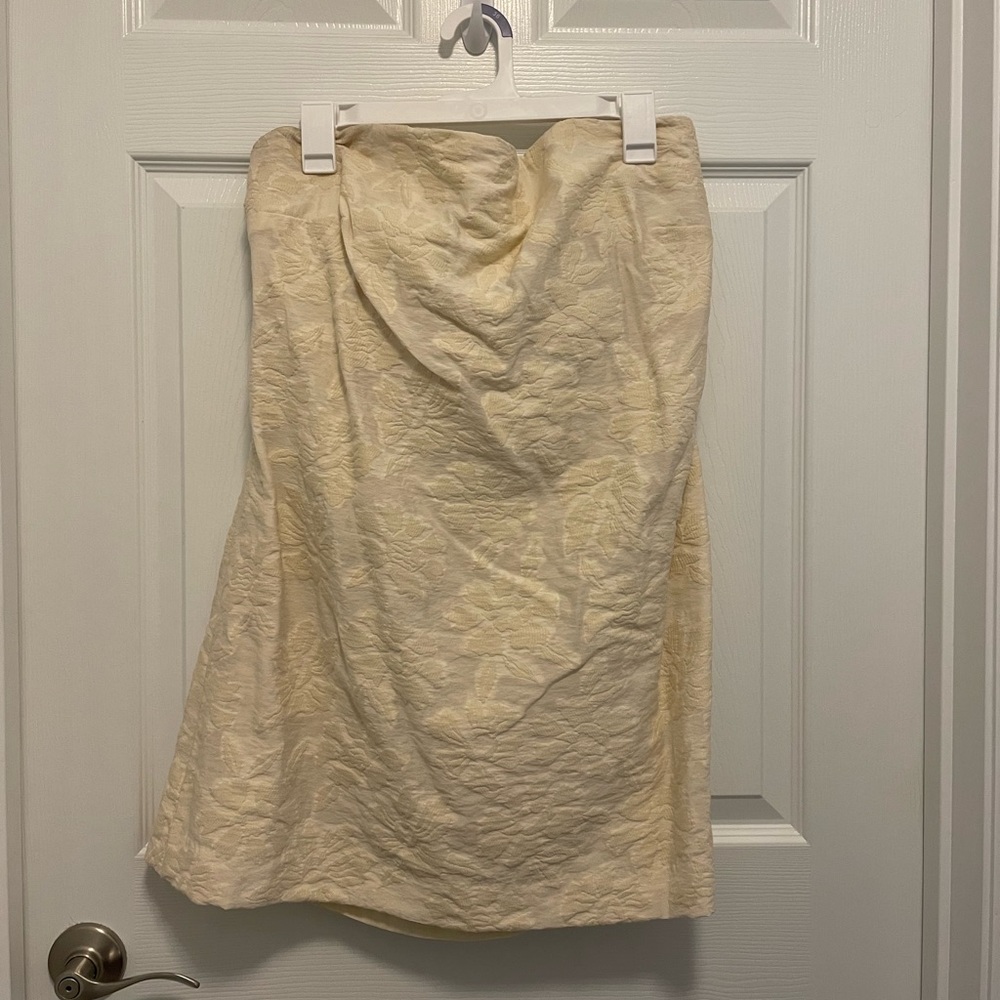 Anthropologie Cream Floral Print Bow Back Strapless Dress Size 16